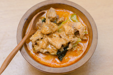 Red savory curry paste with pork and coconut milk (Panang)