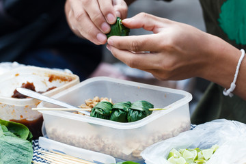 Food wrapped in leaves