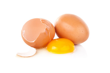 Fresh egg yolks isolated on white background