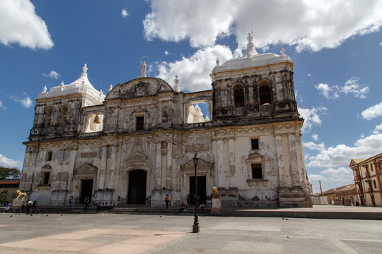 Cathedral on the central square of Leon, Nicaragua