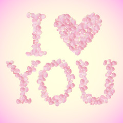 I Love You sign made of vector rose petals