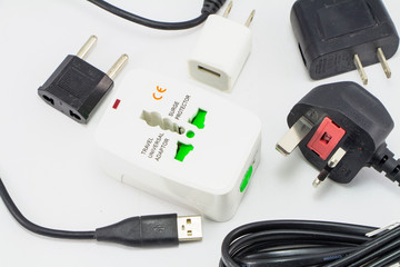 different universal adapters Travel adapters isolated