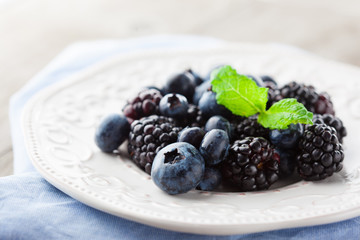 Fresh blueberries and blackberries