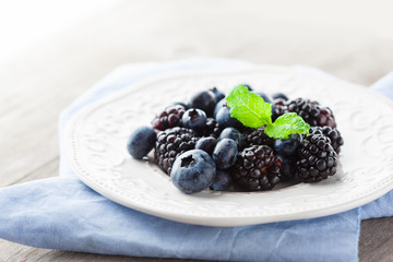 Fresh blueberries and blackberries