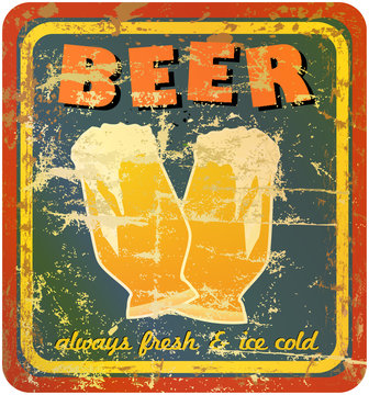 retro beer sign, vector, grungy style, free copy space