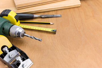 Joinery workshop with wood tools