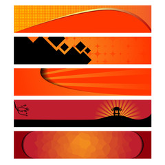 Set of horizontal bright orange web banners.