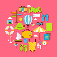Flat Summer Holiday Objects Set