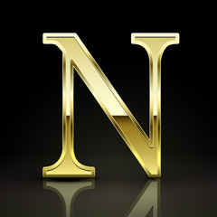 3d elegant golden letter N