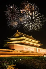 Deurstickers Night View of Tiananmen over fireworks © Sampajano-Anizza