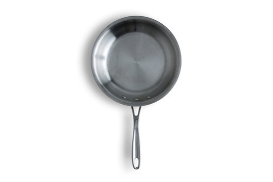 Single Clean Steel Kitchen Pan On White Background