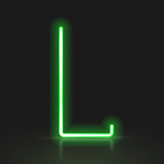 3d green neon light letter L