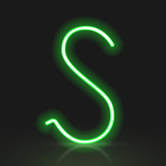 3d green neon light letter S