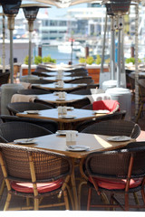 Modern restaurant with the covered tables