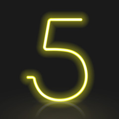 3d yellow neon light number 5