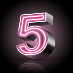 3d pink neon light number 5