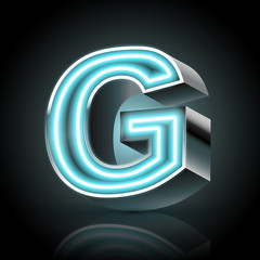 3d blue neon light letter G