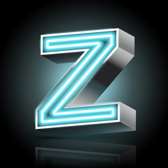 3d blue neon light letter Z