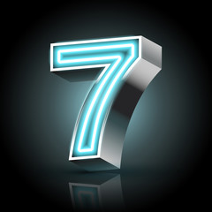3d blue neon light number 7