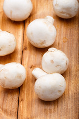 champignons closeup on wooden background