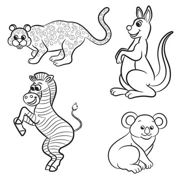 Cute outlined zoo animals collection. Vector illustration.