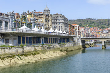 Nervion river and Abando railway station, Bilbao (Spain)