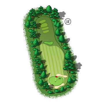 Vector golf course hole aerial isometric view