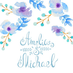 Fototapeta na wymiar Invitation card with watercolor flowers for your wedding day