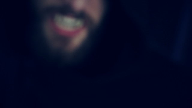 Male vampire attacking camera hungry extreme closeup