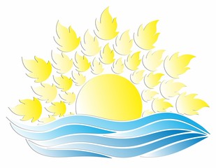 Landscape with the sun and the sea.