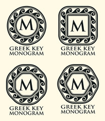 Greek Key Ornament Monogram Set, Vector Illustration