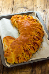 Savory pie with bacon and soft cheese