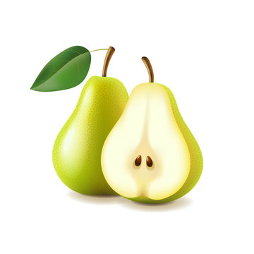 Pear and slice isolated on white vector