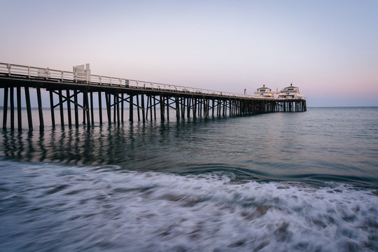 The Malibu Pier at twilight, in Malibu, California.