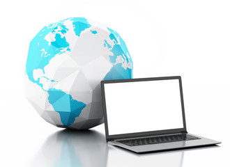 3d Laptop and earth globe. Global communication