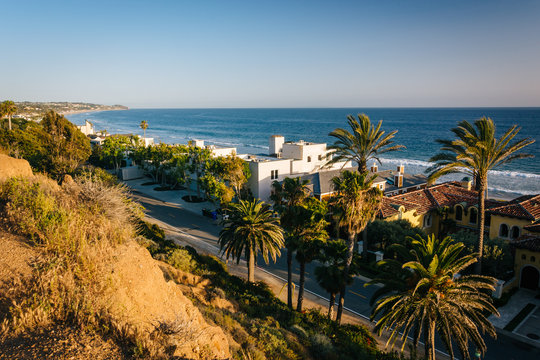 View of the houses and the Pacific Coast, in Malibu, California.