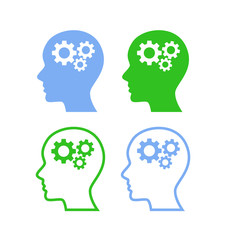 Human heads with gears