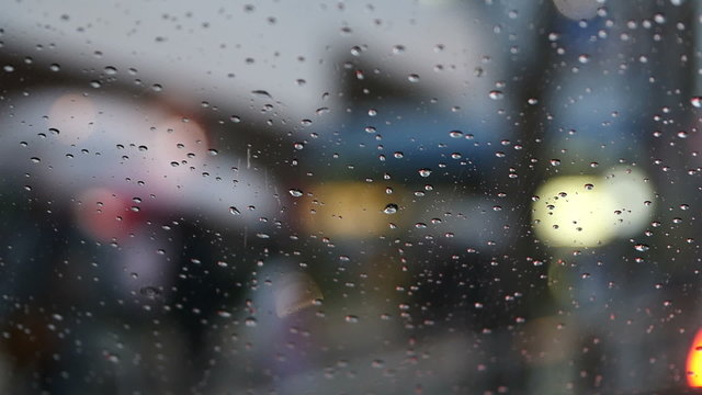 City commuters in rain