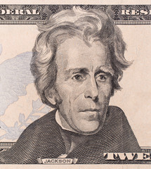 Macro portrait of President Andrew Jackson as depicted on the US