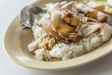 Crispy roasted belly pork chinese style and rice