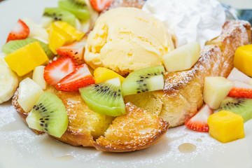 Honey toast with mix fruit.