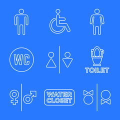 various white color line water closet signs toilet restroom icon