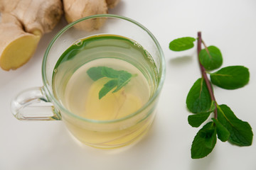 Mint and Ginger Tea on white Background