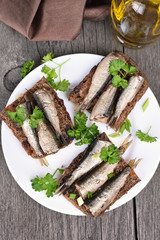 Sprats sandwiches, top view