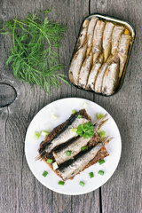 Sandwich with sprats and green onion