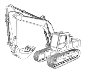 excavator sketch isolated on white background