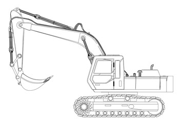 excavator sketch isolated on white background © kurtcan