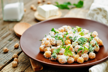 salad with chickpeas, feta and parsley
