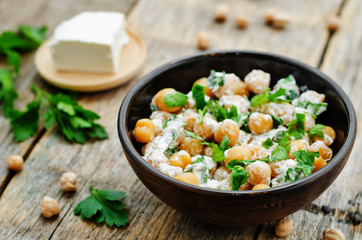 salad with chickpeas, feta and parsley