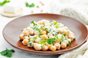 salad with chickpeas, feta and parsley